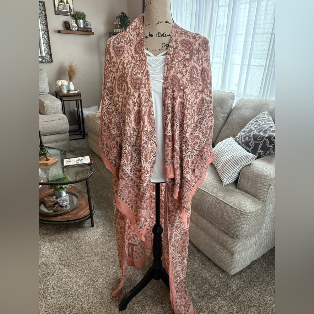 Free People Pink Paisley Kimono Duster